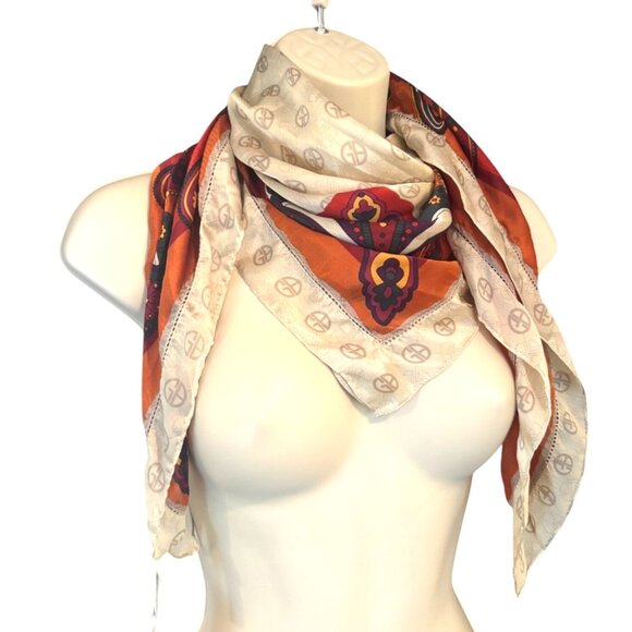 Giani Bernini Logo Paisley Border Printed Scarf, Neutral-multi, 36" x 36" - Picture 1 of 13